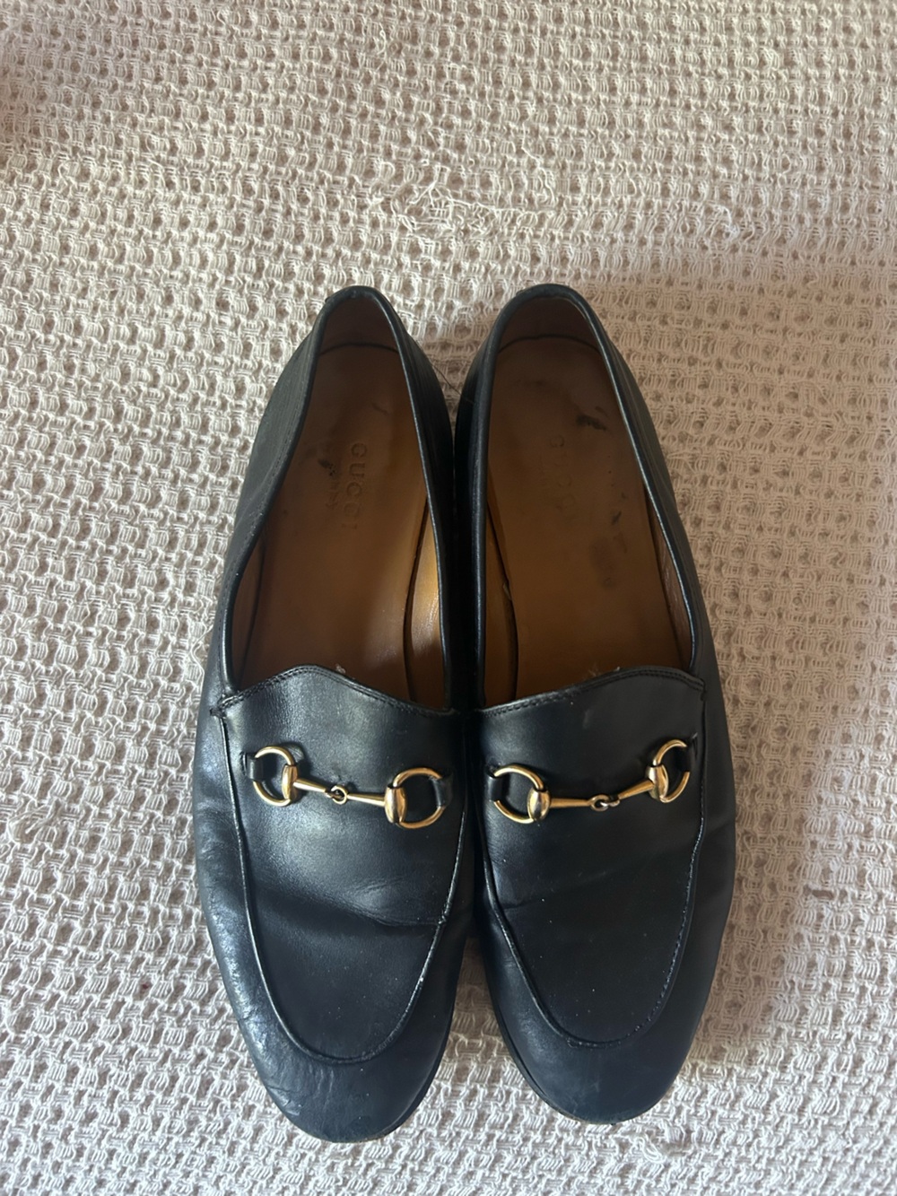 Gucci Black Leather Loafers with Gold Horsebit